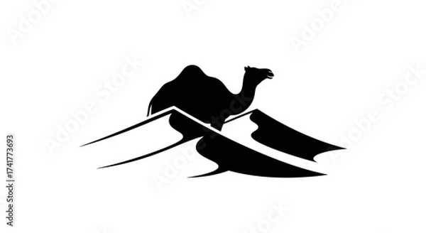 Fototapeta Minimalist depiction of a camel traversing sand dunes conveys travel and simplicity