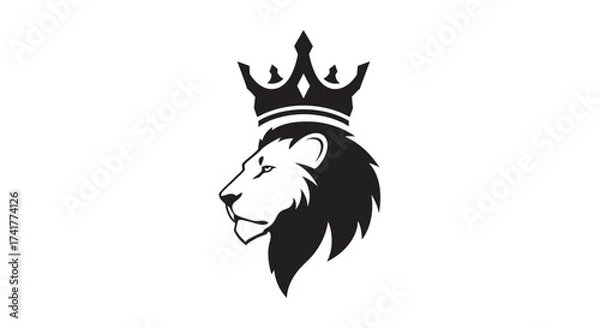 Fototapeta Majestic Lion Head with Crown: A Symbol of Royalty and Power in Black and White
