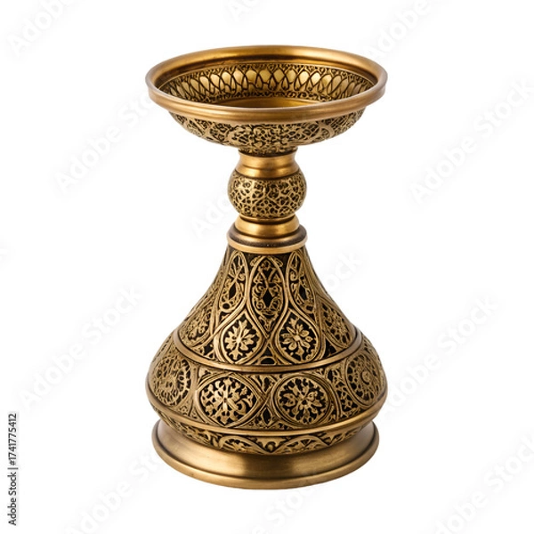 Obraz Ornate Gold Incense Holder with Elaborate Filigree Stem and Wide Bowl censer decorative