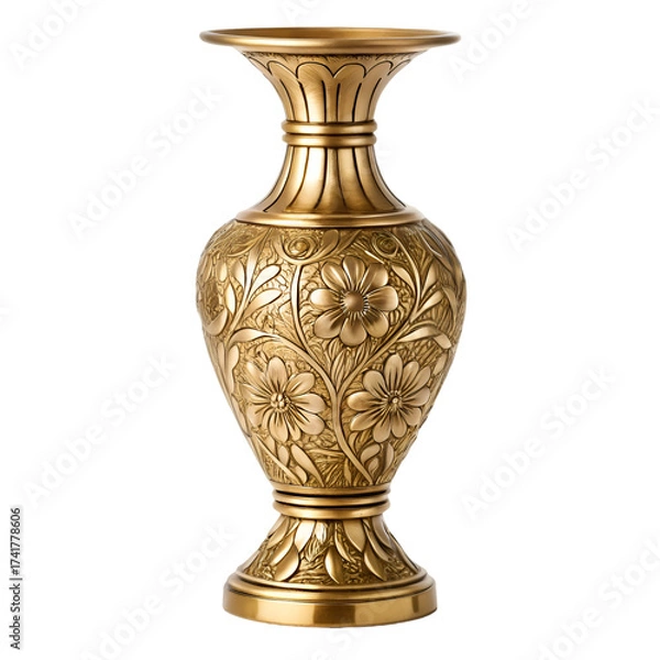 Obraz Ornate Golden Vase with Detailed Floral Embossing and Fluted Neck embossed