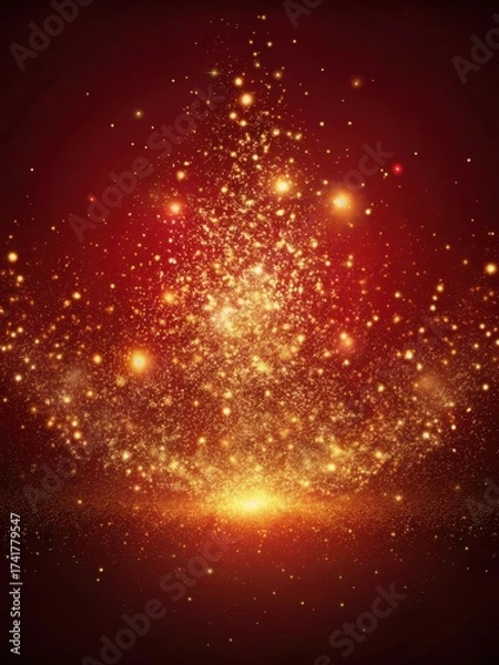 Fototapeta Galaxy of Golden Dust Particles in Red Fluid