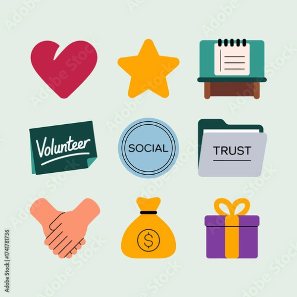 Fototapeta Set of Simplified Icons for Social Causes and Finance heart star