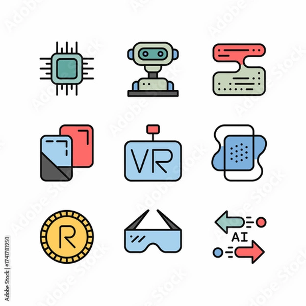 Fototapeta Technology and Artificial Intelligence Icons Set robot