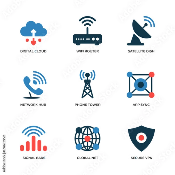 Fototapeta Technology and Connectivity Icons Set digital cloud wifi router