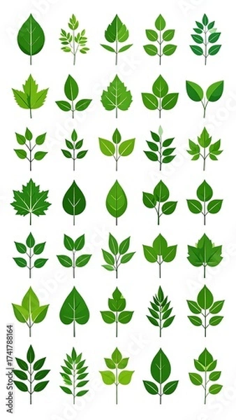 Fototapeta Collection of various stylized green leaf illustrations