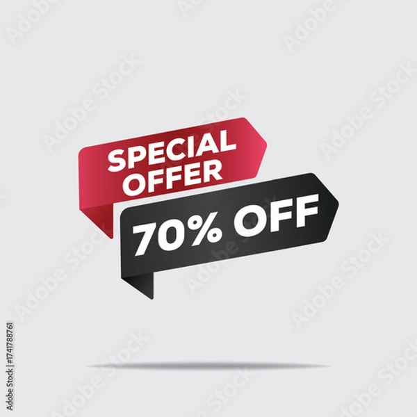 Fototapeta "3D red and black special offer 70% off text, bold modern discount banner with high contrast minimalist design"