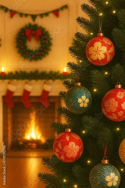 Obraz 和柄オーナメントのクリスマスツリー