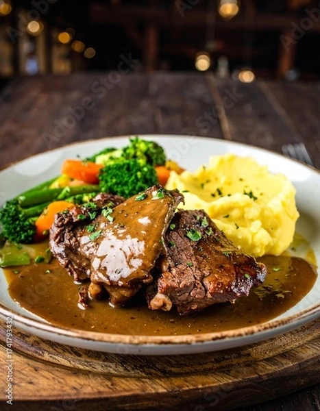 Fototapeta Hearty Braised Beef with Potatoes and Vegetables
