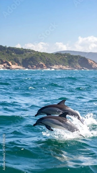 Fototapeta Two dolphins leaping in the ocean