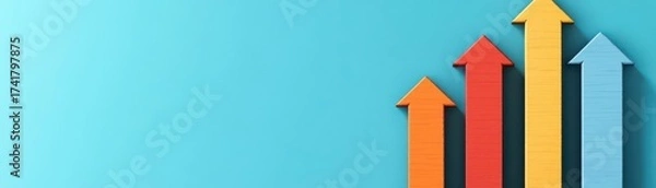 Obraz Colorful upward pointing arrows representing growth progress success improvement and achievement in a modern minimalistic design with vibrant hues on blue background