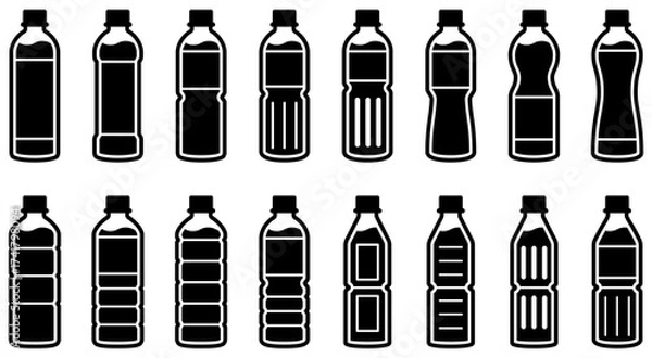 Fototapeta ペットボトルのアイコンセット（様々な形のプラスチックボトルのベクターイラスト）