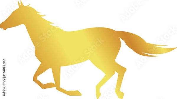 Fototapeta 走る馬のシルエットイラスト　金色