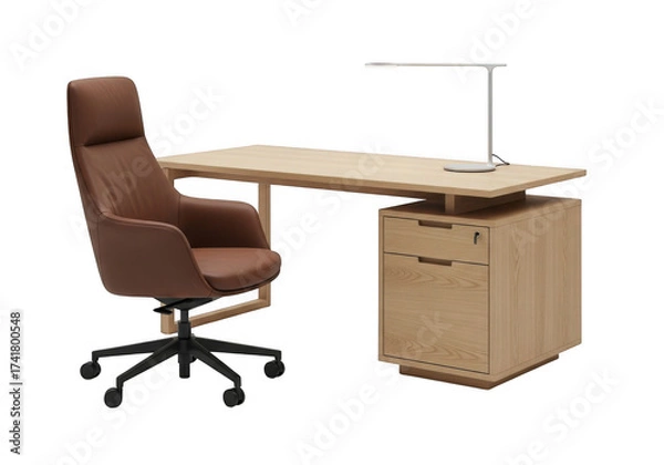 Fototapeta Modern office desk and chair isolated on transparent background
