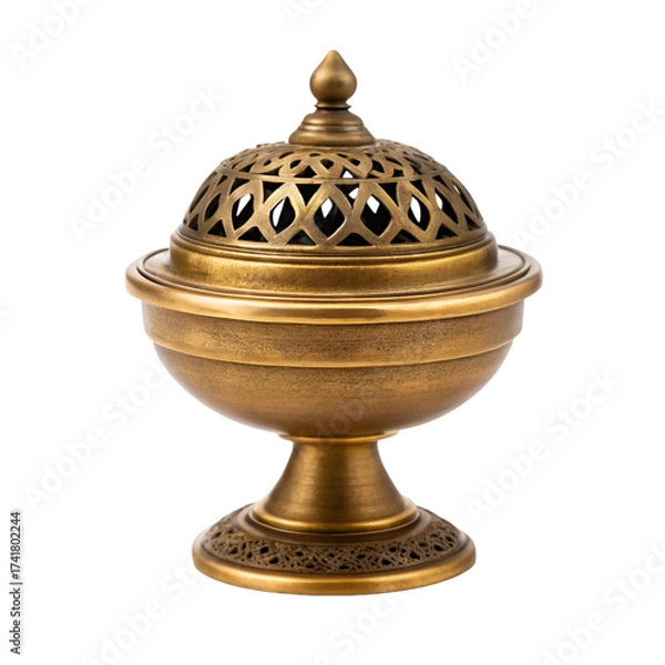 Obraz Antique Brass Incense Burner With Intricate Lattice Work Lid censer metal