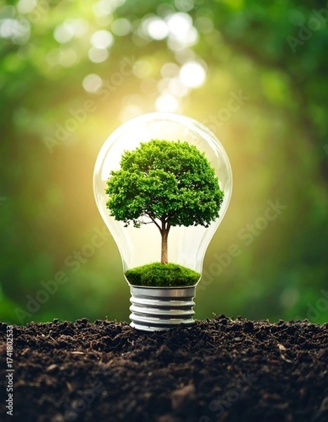 Fototapeta Lightbulb tree, nature concept