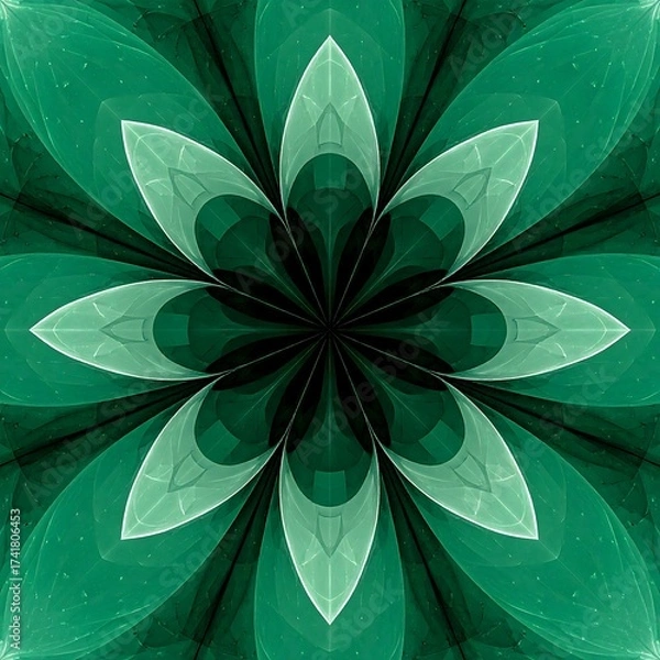 Fototapeta Emerald kaleidoscopic mandala with layered petals