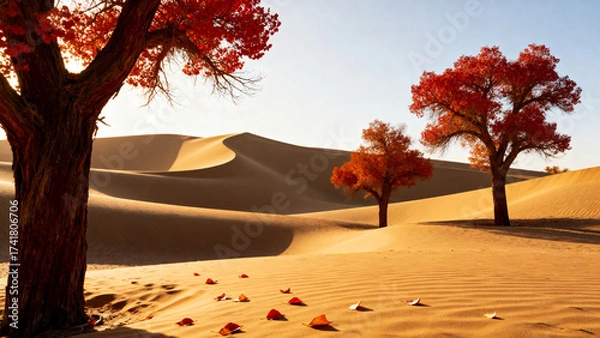 Fototapeta Desert trees with red leaves