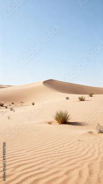 Fototapeta Desert sand dunes with sparse vegetation