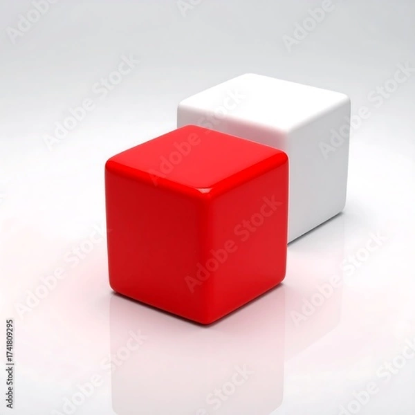 Fototapeta Two glossy cubes, red and white