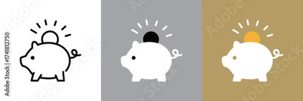 Obraz 豚の貯金箱のモノクロアイコンとカラーアイコンのセット