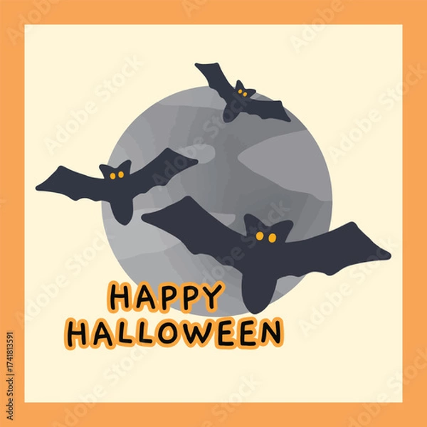 Fototapeta Three bats soar across a pale gray moon — the perfect omen for a haunting Halloween night.