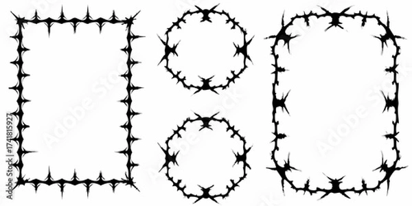 Fototapeta Collection of jagged black frames and borders with sharp spiky elements on a white background