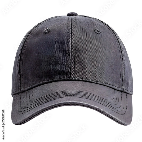 Fototapeta A dark grey baseball cap with a textured pattern resembling zebra stripes is displayed isolated on transparent background