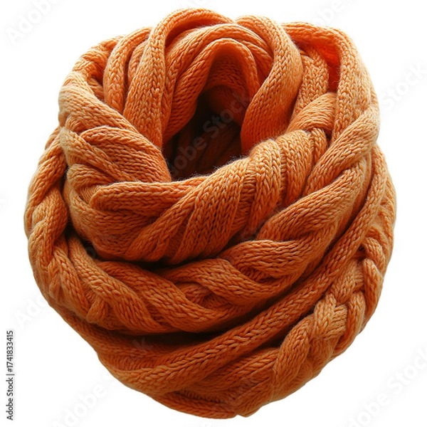 Fototapeta Cozy chunky knit infinity scarf in warm orange color with cable knit pattern isolated on transparent background