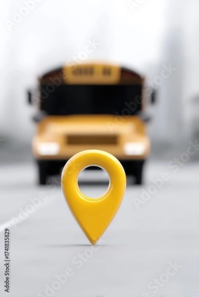 Fototapeta Bus approaching designated GPS geofence zone, School bus GPS tracking