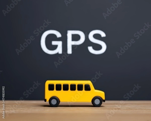 Fototapeta Educational chart explaining GPS for school safety, School bus GPS tracking