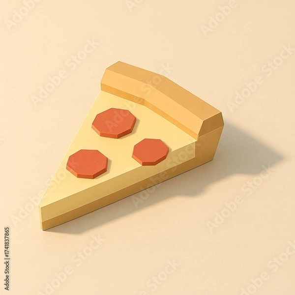 Fototapeta Minimal low poly pepperoni pizza slice