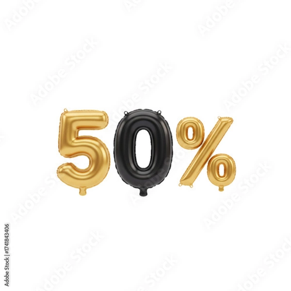 Obraz 3d render of a discount symbol made of many spheres 50%