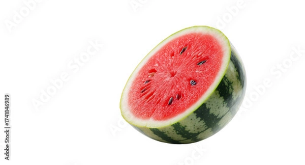 Obraz Half of a Fresh and Juicy Watermelon with Red Pulp, Isolated on White