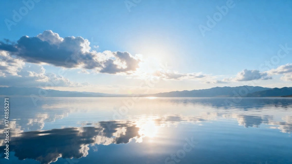 Fototapeta Serene lake with sky reflection