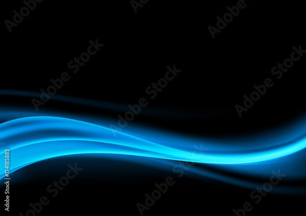 Fototapeta Abstract blue swoosh smoke wave design element over dark background