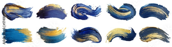 Fototapeta Explore a stunning collection of deep blue and gold watercolor splashes, perfect for adding artistic flair and elegance to your design projects.