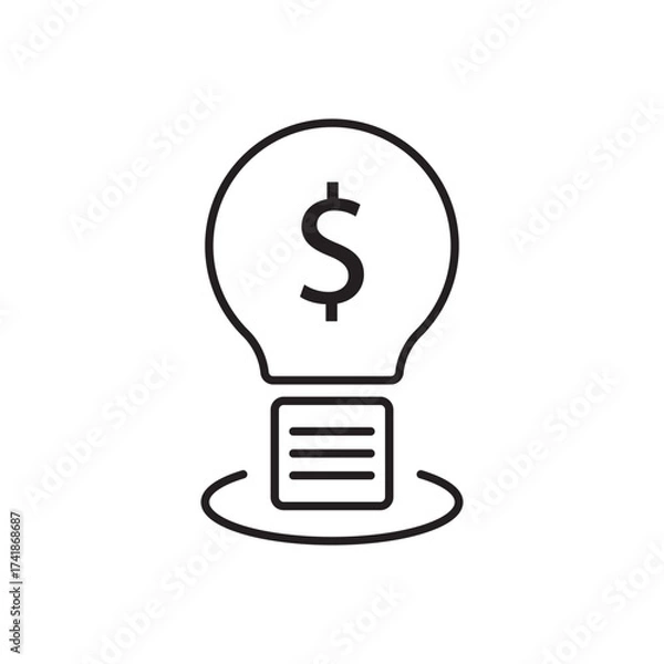 Fototapeta Creative line icon of a light bulb with dollar sign symbolizing business idea, innovation, and investment concept. Perfect for finance, startup, energy, and creative economic marketing design.