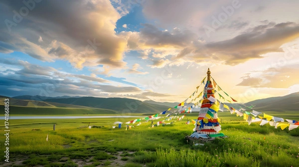 Obraz ColorfulPrayerFlagsInMountainMeadow