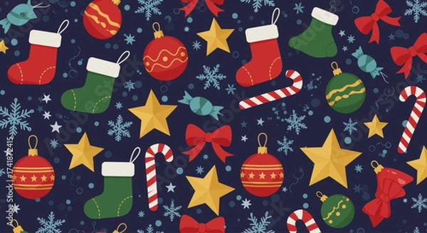 Obraz seamless pattern with christmas balls christmas tree decorations with ball and bow