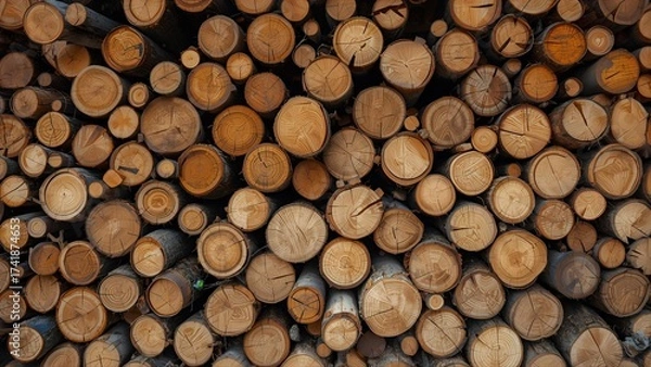 Obraz Log stack at a timber mill
