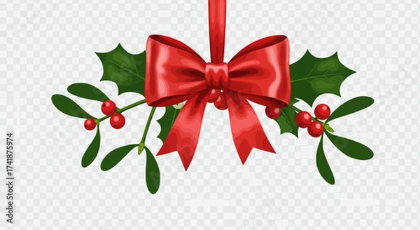 Obraz christmas wreath with red bow transparant decoration