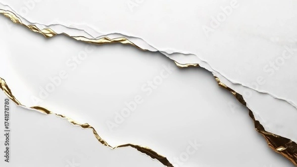 Obraz White torn paper with golden metallic edges creating clean and elegant composition