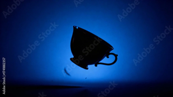 Fototapeta Alice's Teacup Wonderland Halloween Deep Blue Whimsical Minimalist Background