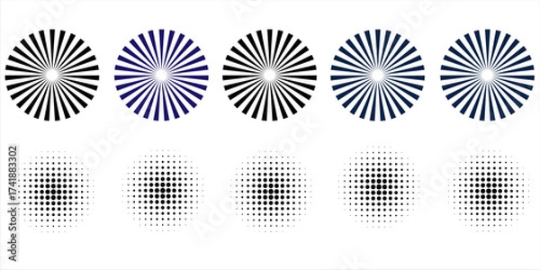Fototapeta Circle halftone set. Abstract doted circles element. Round halftones geometric dots gradient and pop art texture. Isolated on transparent background.