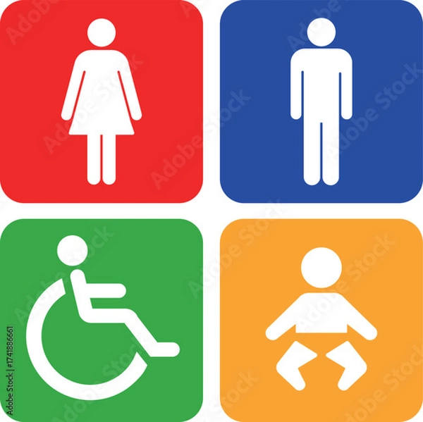 Obraz カラー　トイレピクトグラム　ベクターイラスト素材　背景あり