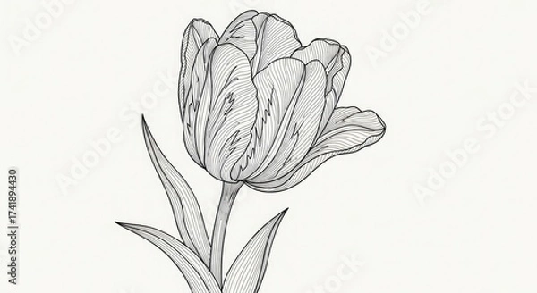 Fototapeta Detailed tulip flower drawing botanical illustration line art floral design nature artwork spring blossom bloom