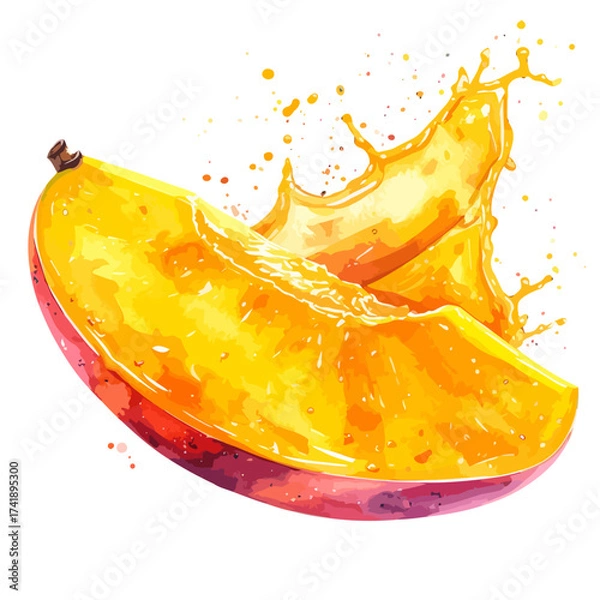 Fototapeta Juicy Mango Slice with Splash of Juice.