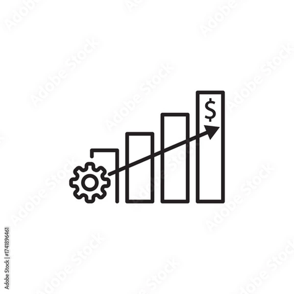 Fototapeta Bar chart with gear and dollar symbol shows business growth, efficiency, and financial success. Ideal for strategy, analytics, investment, and economic performance concepts in finance and commerce.
