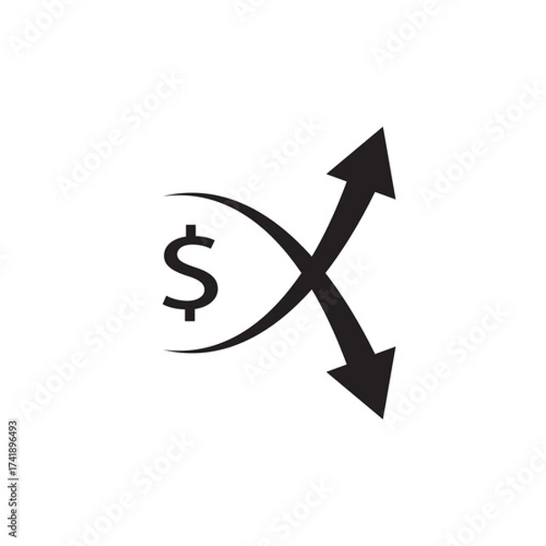 Fototapeta Symbol of financial direction and decision-making, this dollar with arrows icon represents choices, strategy, growth, and money flow in business, trade, investment, and economic planning concepts.