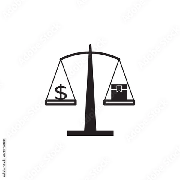 Fototapeta Discover balance between product value and pricing with this scale icon. Ideal for business, ecommerce, finance, and marketing concepts representing cost vs worth in trade decisions.